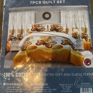 Butterfly Design 7-Piece Quilt Set - Orange and White